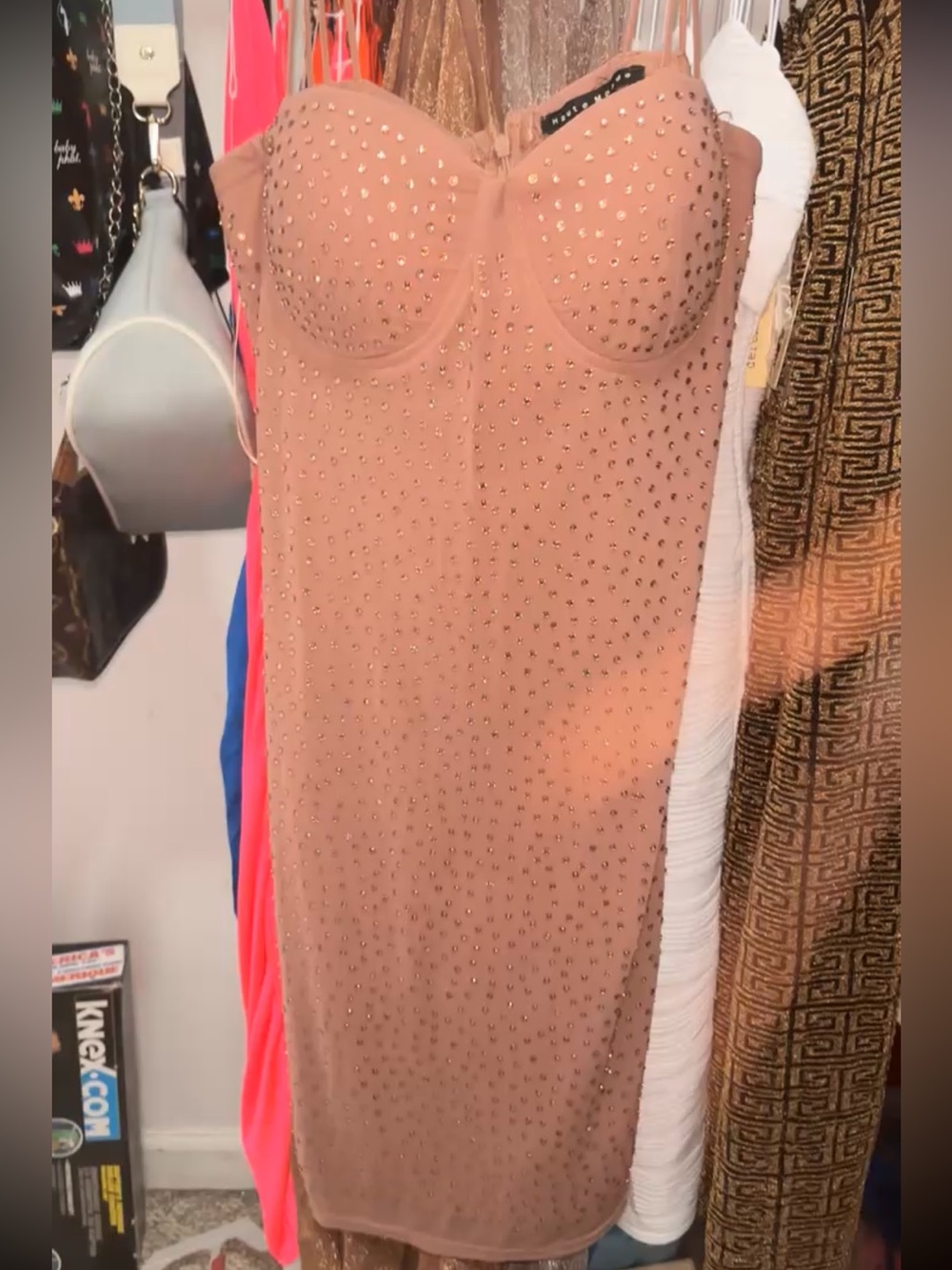 Sexy Nude Dress with rhinestones! Perfect condition, stretchy and fitted!🤎 - Picture 11 of 11
